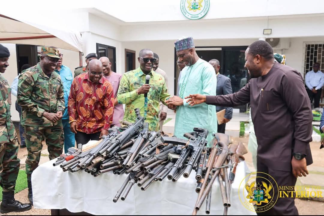 Interior Minister Receives Seized Illegal Firearms from NAIMOS, Vows Transparent Crackdown on Galamsey
