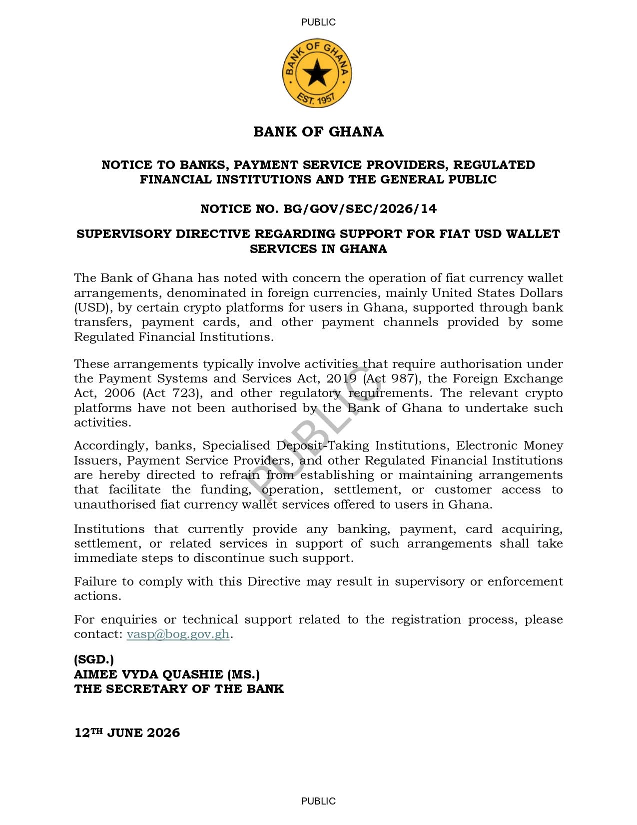 Bank of Ghana Orders Banks to Cut Ties With Unauthorised USD Wallets on Crypto Platforms