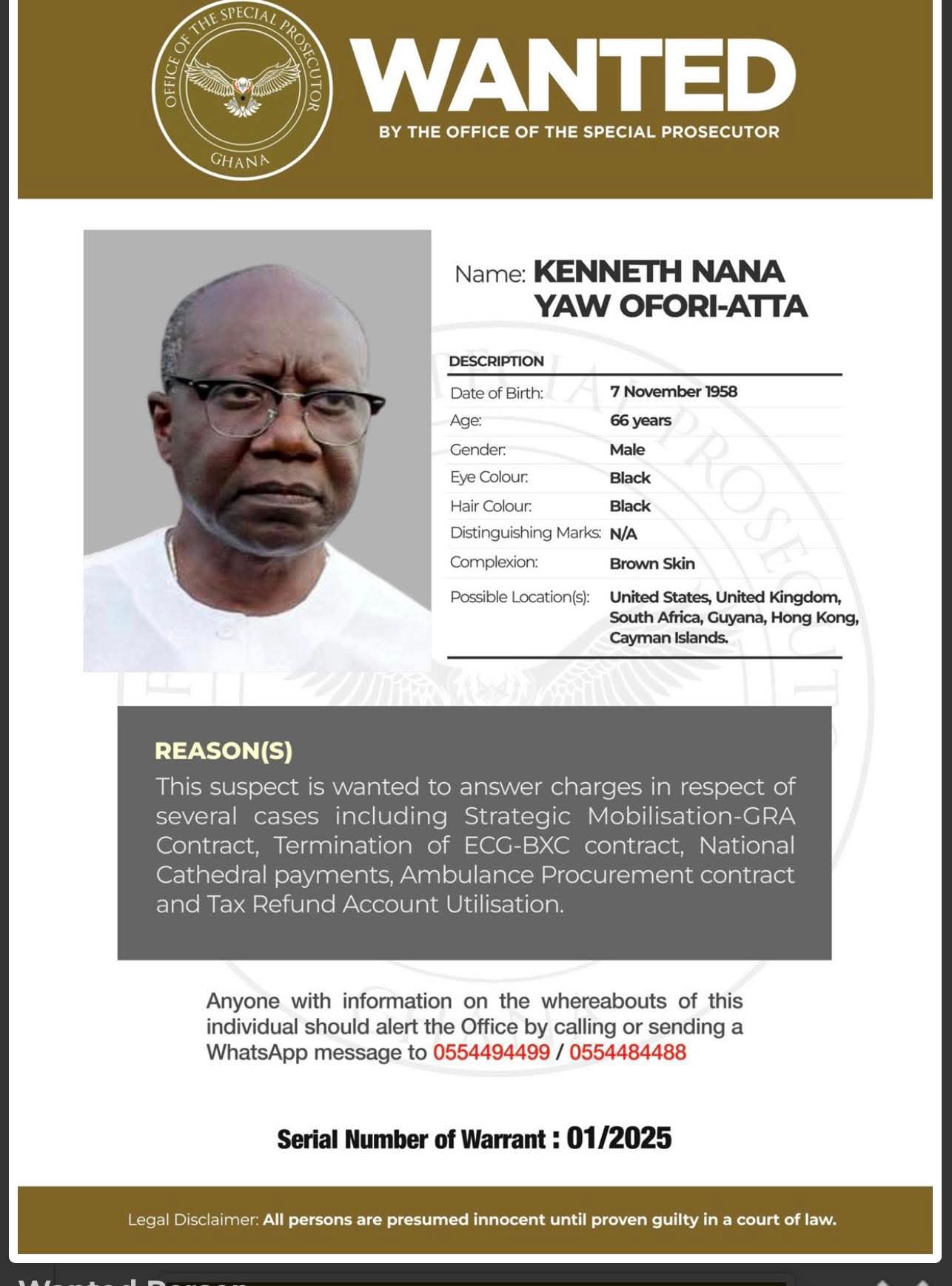OSP Distances Itself from US Immigration Hearing, Insists Ofori-Atta Still Faces Extradition