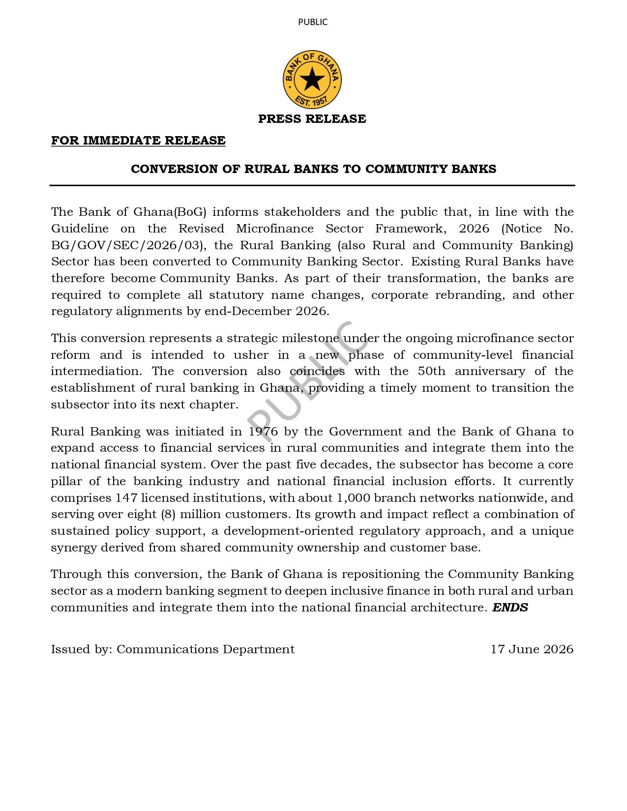 BoG Converts Rural Banks to Community Banks in Major Sector Reform