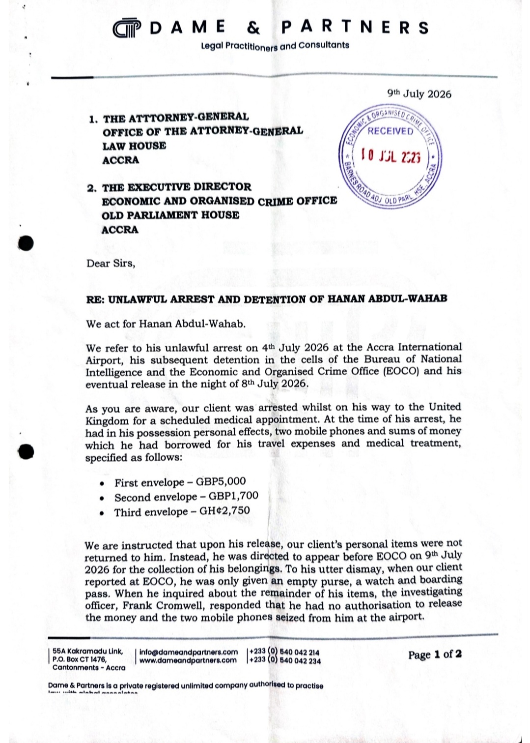 Lawyers to EOCO: Release Hanan Abdul-Wahab’s Cash, Phones and Passport or We’ll Sue