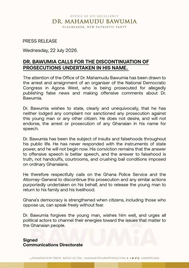 Dr. Bawumia Calls For Discontinuation Of Prosecutions Undertaken In His Name