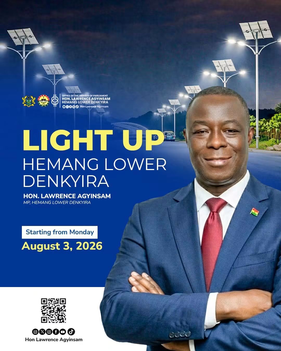MP Lawrence Agyinsam Begins Streetlight Restoration Project in Twifo Hemang Lower Denkyira