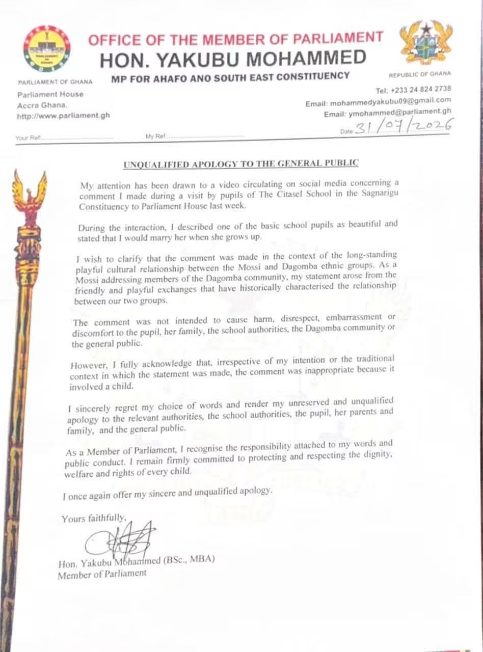 Ahafo Ano South East MP Renders “Unqualified Apology” Over Comment to Basic School Pupil