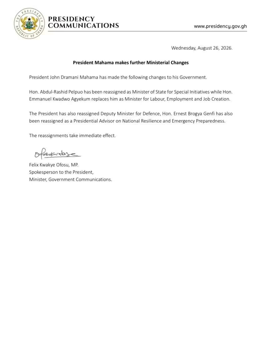 President Mahama Makes Further Ministerial Changes