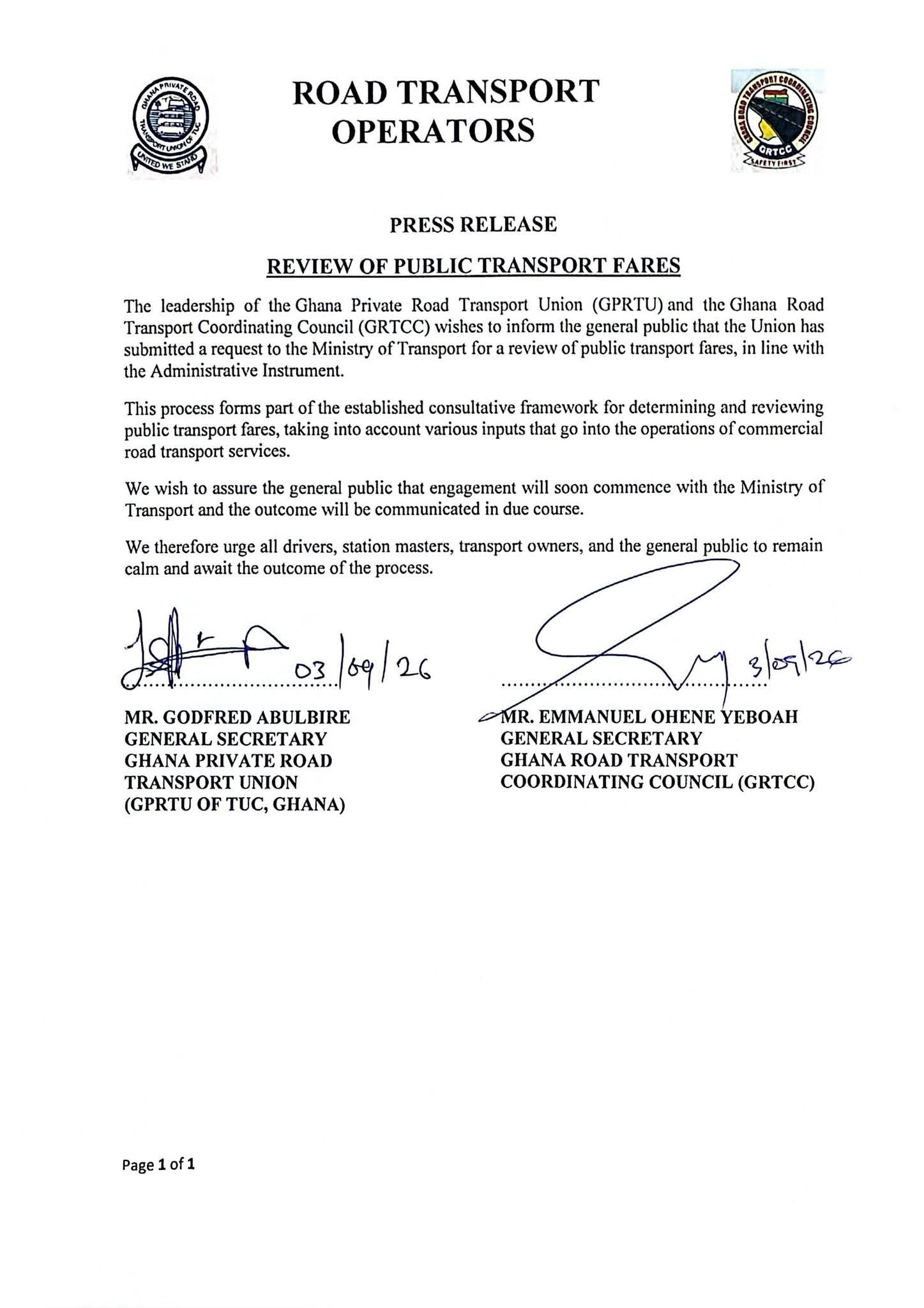 Transport operators seek review of public transport fares