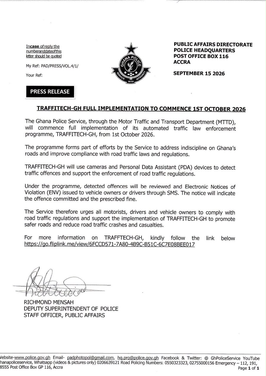 Ghana Police To Begin Full Implementation Of Automated Traffic Enforcement From October 1