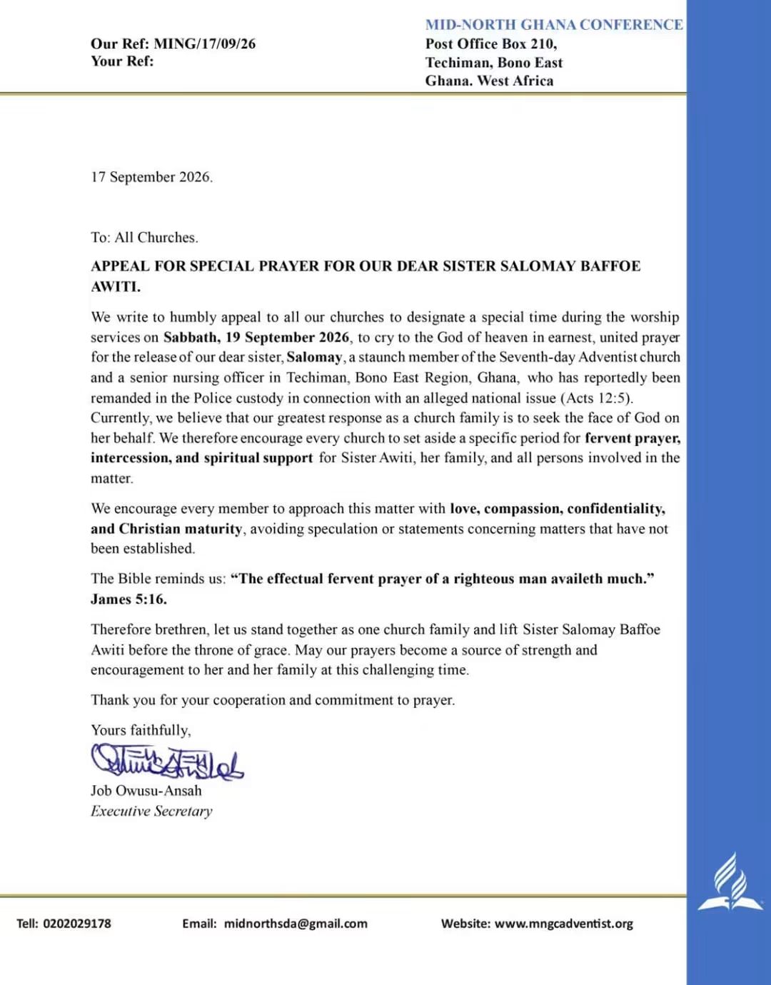 SDA Church Declares Special Prayer For Member Remanded In Police Custody