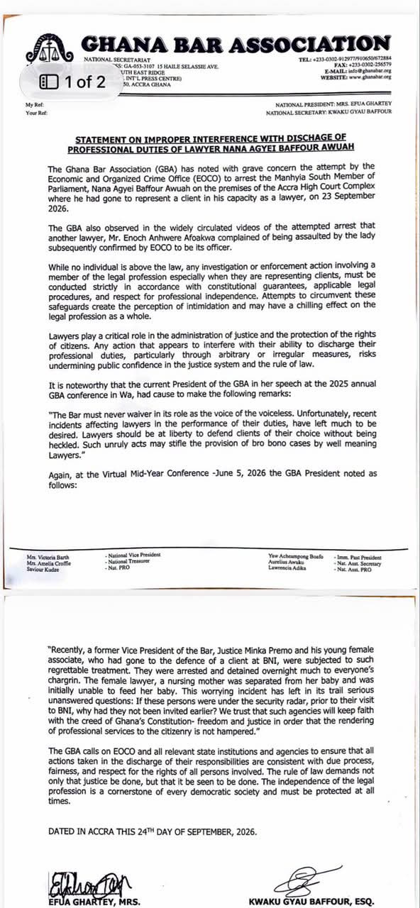GBA Condemns Alleged Interference With Lawyer Nana Agyei Baffour Awuah, Assault On Colleague