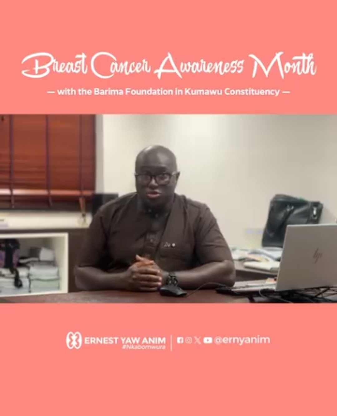 Kumawu MP, Ernest Yaw Anim Urges Men and Women To Get Screened As Breast Cancer Awareness Month Begins