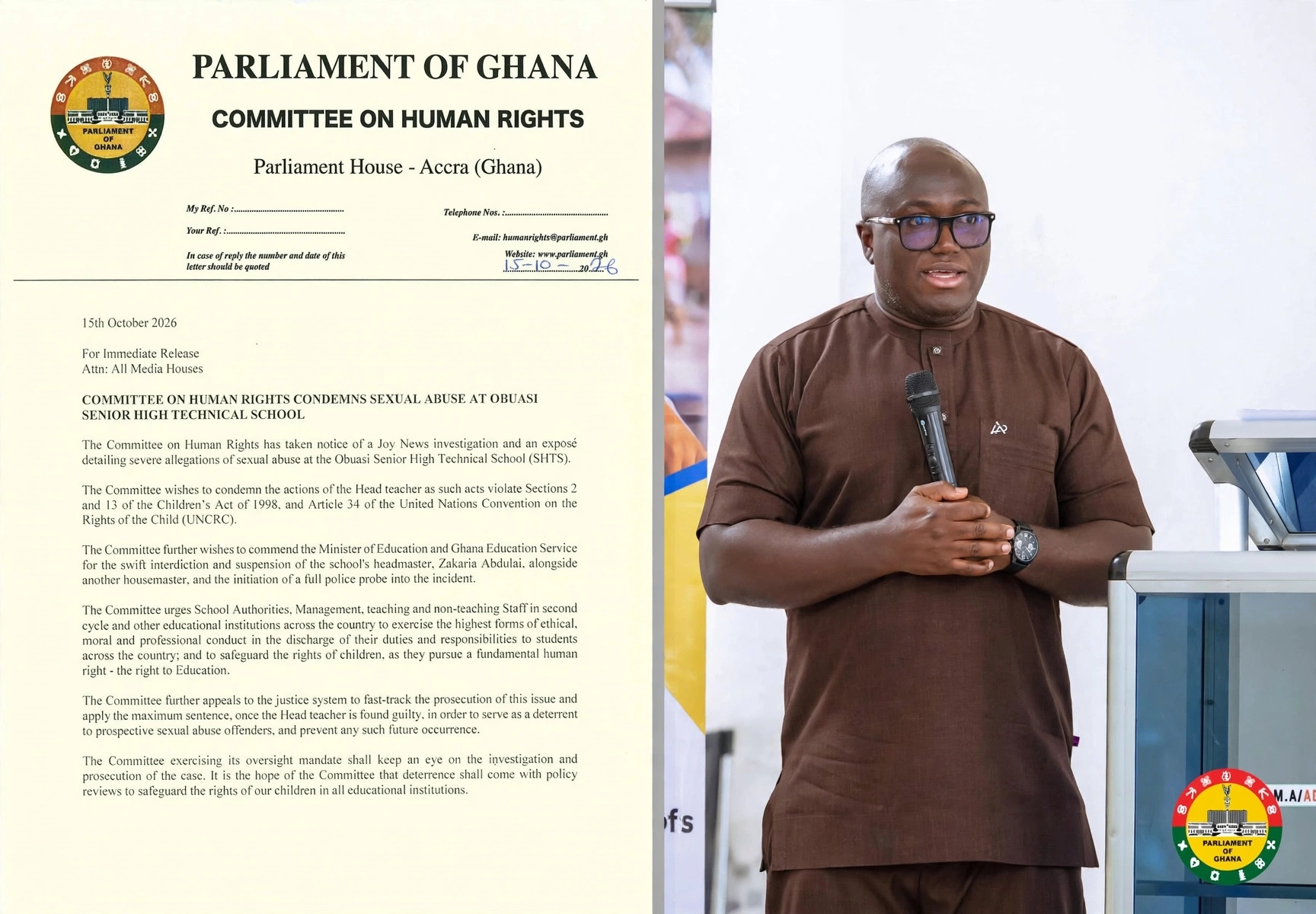 Parliament’s Human Rights Committee Condemns Sexual Abuse at Obuasi SHTS