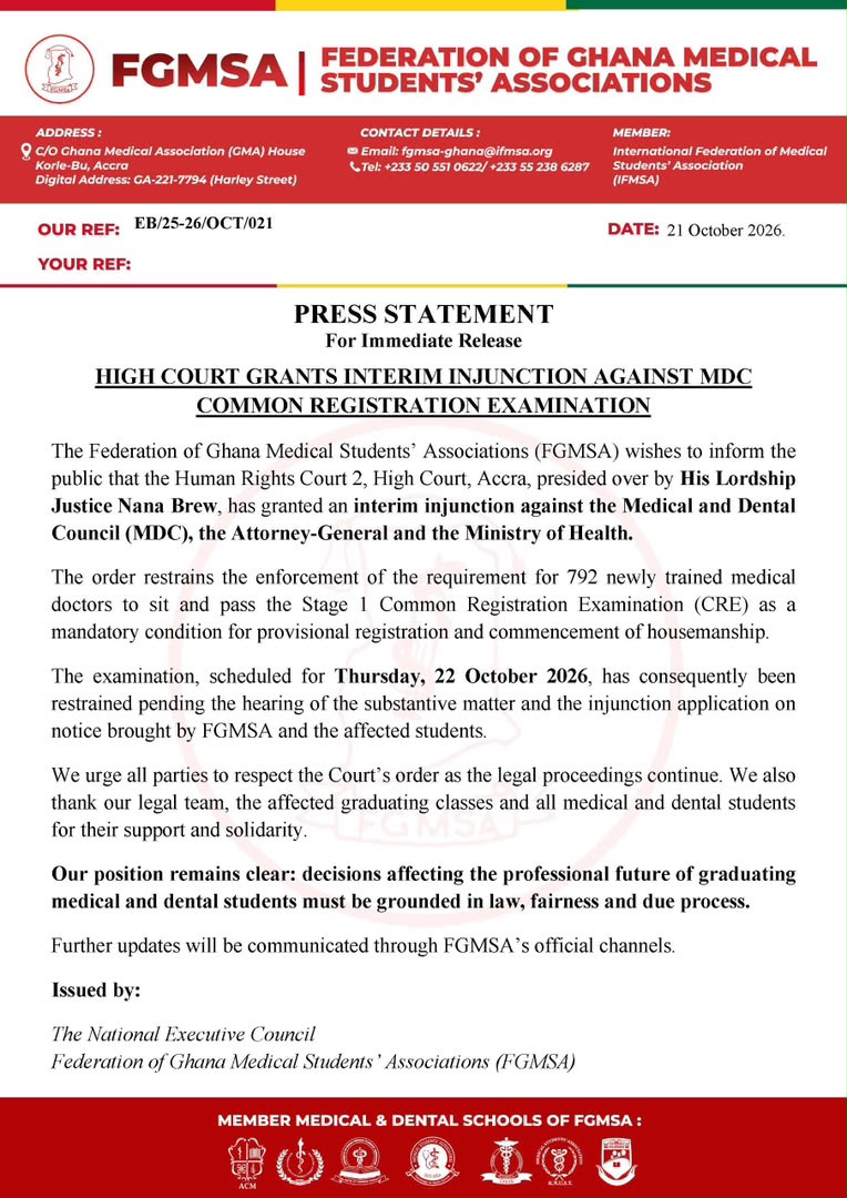 HIGH COURT GRANTS INTERIM INJUNCTION AGAINST MDC COMMON REGISTRATION EXAMINATION